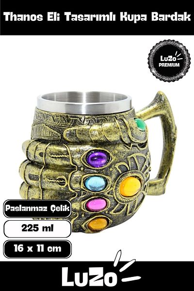 LuZo Premium Lover Gift for Friend Decorative Stainless Steel Thanos Hand Design Mug Cup 16X11 cm