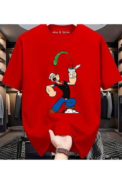 New Shine Popeye Popeye Printed Large Size Oversize T-Shirt