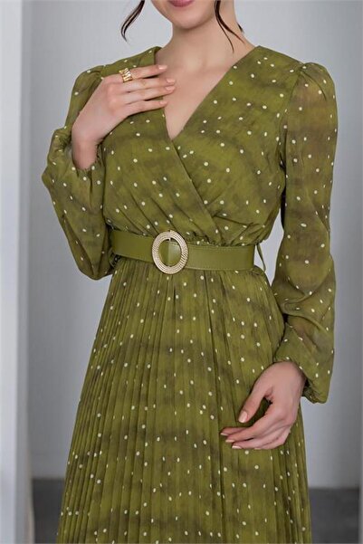 Dipmoda detaliu la curea cu buline cu model Rochie din șifon NBMY3286