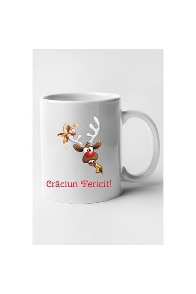 OEM Cană albă personalizată „Crăciun fericit!”, Model 5, Inovatix®️. 330ml