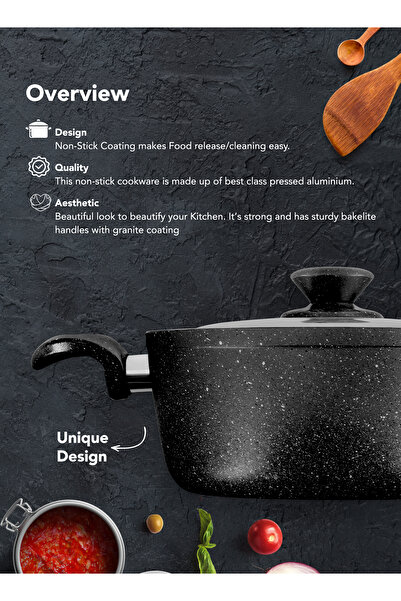 GRANDİ Titanium 10-piece Set Coated Pots And Pans Stainless Steel Lids - Black 18-20-22-26 26 26