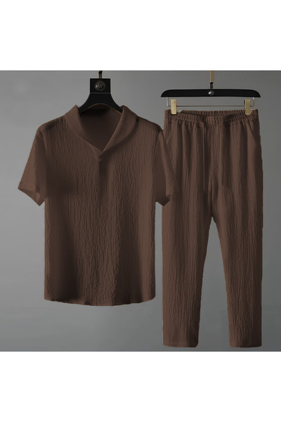 SeusCraft Set pantaloni și tricou Bürümcük Krinkıl - Maro, guler regular pent...