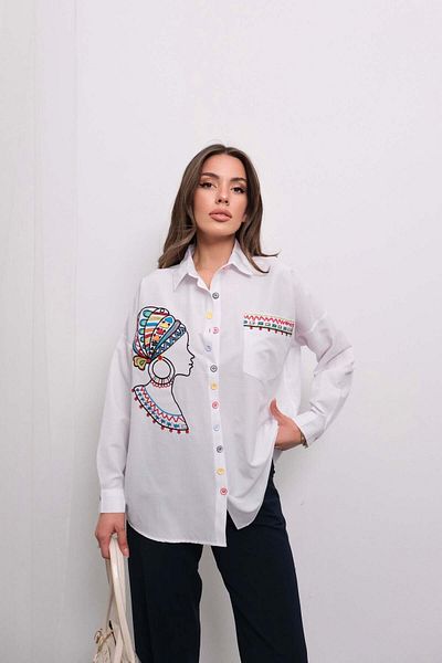 Hatun Atila Cămașă cu mânecă lungă supradimensionată cu broderie special concepută 4824 - albă