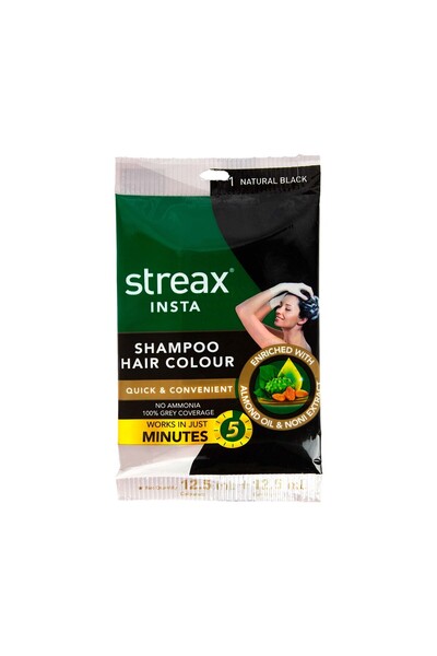 Streax Natural Black Hair Colour Shampoo 12.5 ml Quick & Easy 5-Minute Hair Color with No Ammonia
