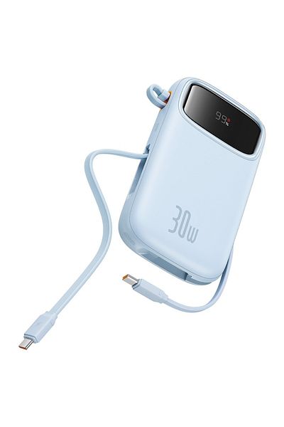Baseus QPow2 10000mAh 30W Power Bank with Built-in Dual Type-C Cables & Digital Display Black