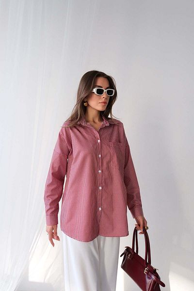 Hatun Atila Trend Striped Pattern Long Sleeve Shirt - Red White