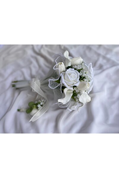 Z&B FLOWERS Gelin Buketi Gelin Çiçeği Gala Islak Lale Beyaz gül