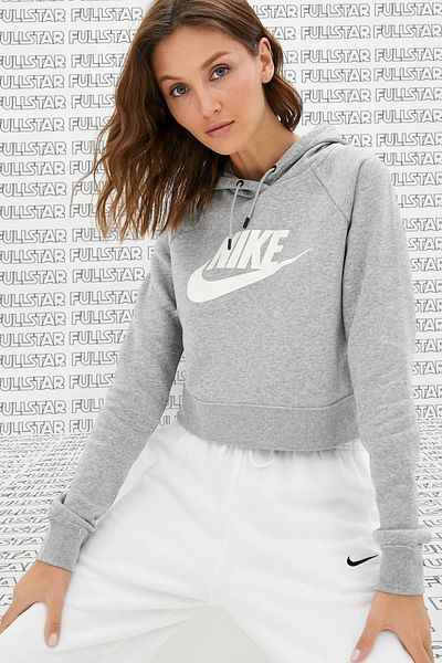 Nike Sportswear Futura Essential Fleece Crop Hoodie Hooded Gray Women's Short Sweatshirt