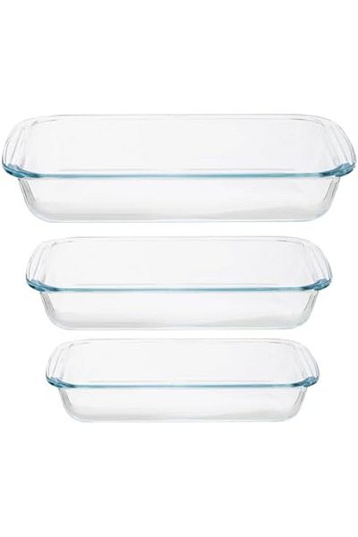 ALSAIF Rectangular Glass Oven Tray Set, 3 Pieces
