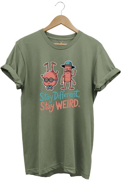 WİDİ Stay Different Stay Weird Χαριτωμένο κομψό σχέδιο με στάμπα 100% βαμβακερό μπλουζάκι με κανονική εφαρμογή
