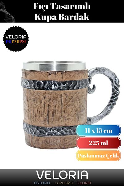 Veloria Premium Decorative Gift for Lover Friend Stainless Steel Barrel Designed Mug Cup 11 X 15 cm