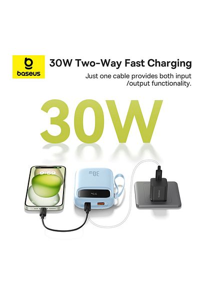 Baseus QPow2 10000mAh 30W Power Bank with Built-in Dual Type-C Cables & Digital Display Black