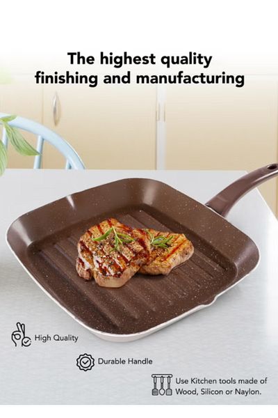 GRANDİ Marble Grill Brown/beige 28cm -Bakelite Handle