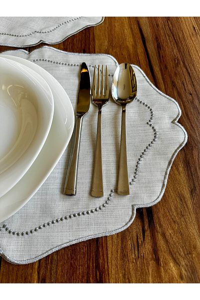 NURHAN HOME COLLECTION 2 Pieces Pearl Grain Embroidered Silver American Service Plate