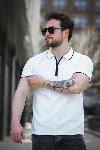 Oksit Ανδρικό μπλουζάκι με ριγέ γιακά Calep Slim Fit με φερμουάρ Polo