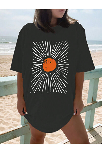 Revasser Unisex Men/Women Sun Custom Printed Oversize Cotton Crew Neck T-Shirt
