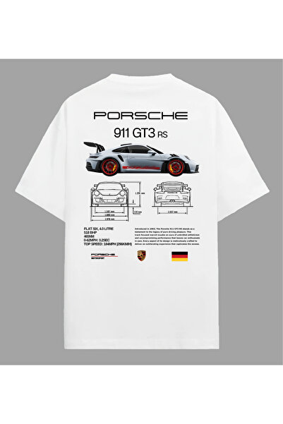 Edizen Tricou Porsche 911 GT3 RS unisex oversize 100% bumbac alb premium
