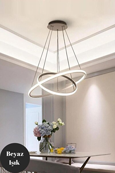 DEFNE AVİZE Robin Gri 2'li Beyaz Ledli Modern Avize