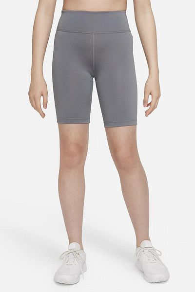 Nike Pantaloni scurți pentru fete cu talie înaltă, gri Biker Leggings - One Kids Bike Leggings cu talie înaltă
