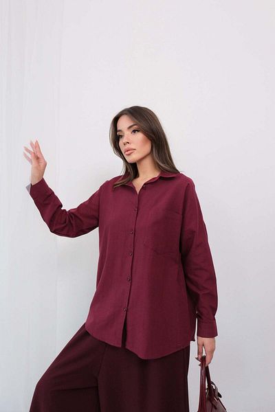 Hatun Atila Cămașă de culoare uni cu croială relaxată cu detaliu de buzunar - Roșu Claret
