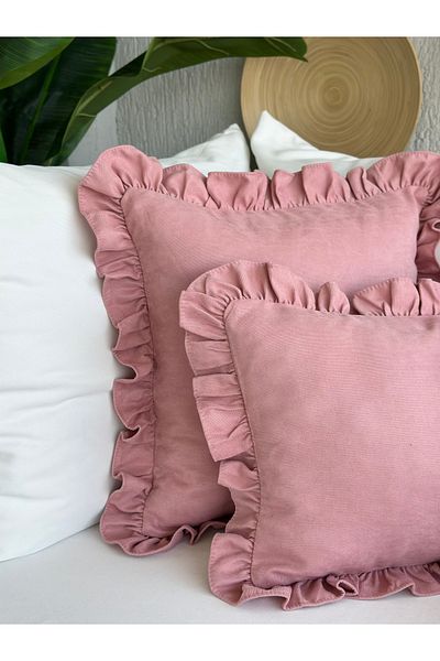 Decamor home Vintage Frilly Powder Pink Throw Pillow Case 1 Pc