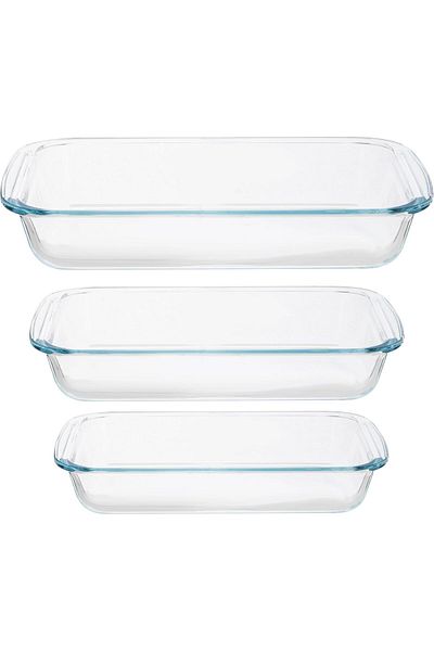 ALSAIF Rectangular Glass Oven Tray Set, 3 Pieces