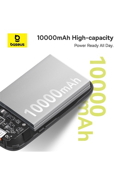 Baseus Baseus QPow2 10000mAh 30W Power Bank with Built-in Dual Type-C Cables & Digital Display Black