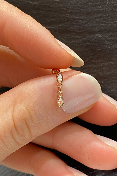 La femme by begum Sallantılı İki Markiz Arka Top Döndürmeli Rose Gümüş Piercing,helix,tragus,conch,flat