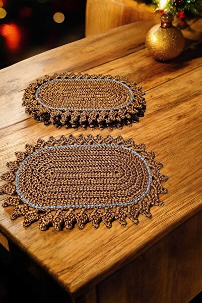 Örgü Sanatı Örgü Polyester Soft Makrome 6 Kişilik Kahve Sunum Suplası