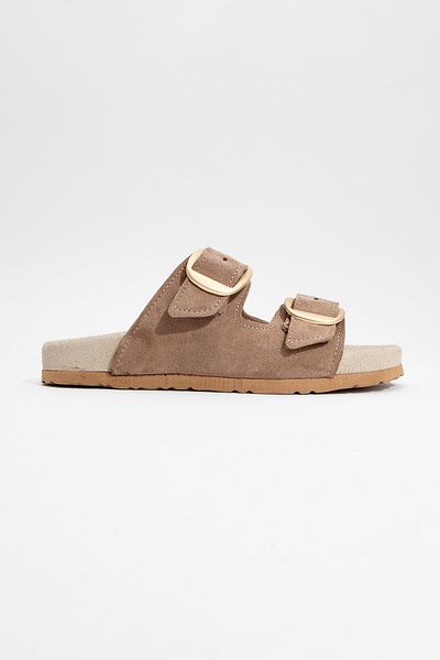 Ataköy Ayakkabı Women's Leather Double Buckle Slippers