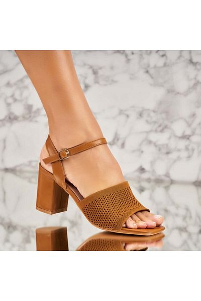 Joana Women's Sandals with Camel Heels Made of Calvi Textile