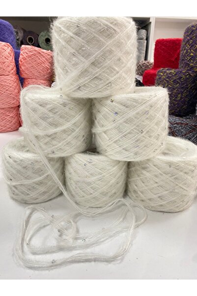 göçer Örgü İpi Moherakrilik ekru beyaz sim himalaya gümüş pullu görsel net 600 gr