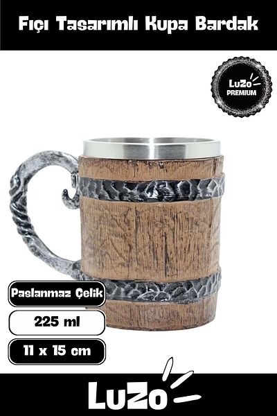 LuZo Premium Gift for Lover Friend Decorative Stainless Steel Barrel Designed Mug Cup 11 X 15 cm