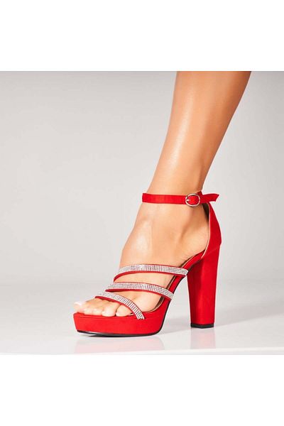 Joana Women's Red Heel Sandals Made of Eco-Suede Leather Brookle