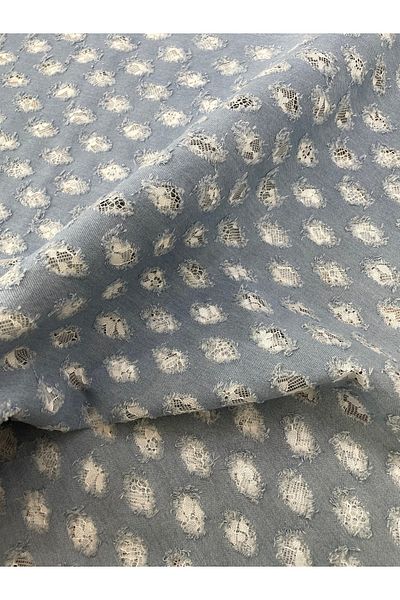 METERİAL Light Blue Denim Fabric with Perforated Lace Pattern - 135 cm Width |   Modern and Stylish Design
