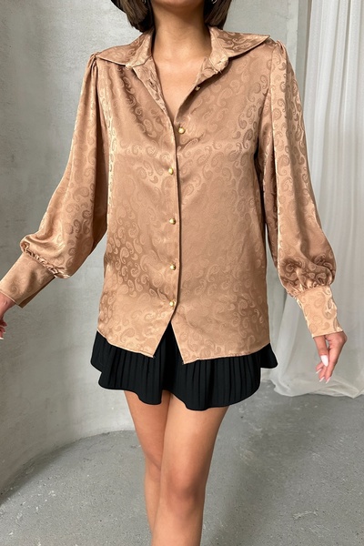 MD trend Γυναικείο πουκάμισο ζακάρ με μοτίβο με μπαλόνι μανίκι