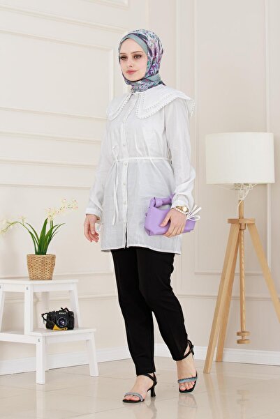 Sevitli Double Collar Lace Tunic-White