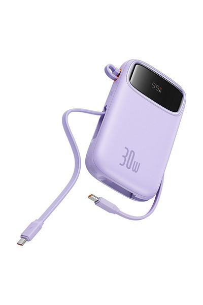 Baseus QPow2 20000mAh 30W Power Bank with Built-in Dual Type-C Cables & Digital Display Black