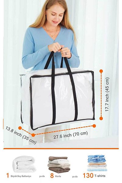 Woys Bags Τσάντα αποθήκευσης PVC μεγάλου μεγέθους 110 λίτρων - Προίκα, Μεγάλη θήκη (35cm x 70cm x 45cm)