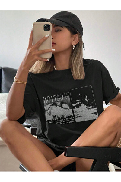 Revasser Unisex Men/Women Vacation Custom Printed Oversize Cotton Crew Neck T...