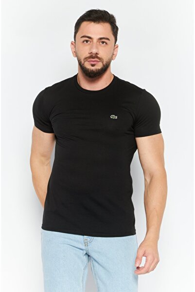 Lacoste Men Crew Neck Short Sleeves Embroidered Logo T-Shirt, Black