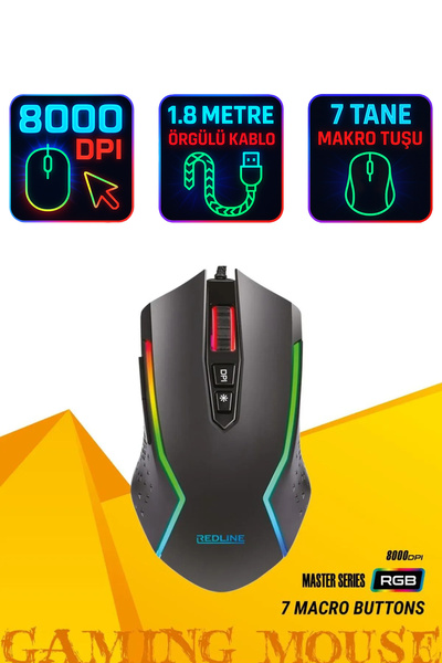 Redline 8000 Dpi / 7 Makro Tuşu / 1.8 M Örgülü Kablo Rgm-656 Gaming Mouse