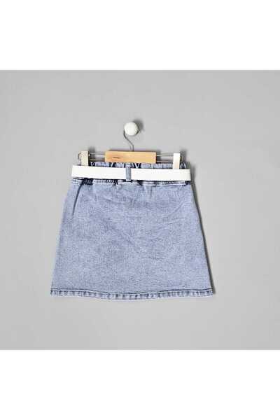 BLR KİDS Girl Child Seersucker Sleeve Denim Skirt Bottom Top Set