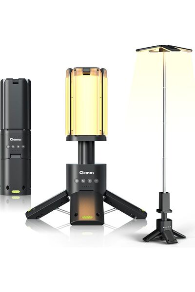 Clemas 14000 mAh Şarj Edilebilir Teleskopik Kamp Lambası, Su Geçirmez, Manyet...