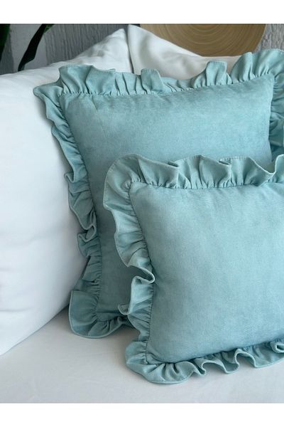 Decamor home Husă de pernă vintage cu volane, verde mentă, 1 buc
