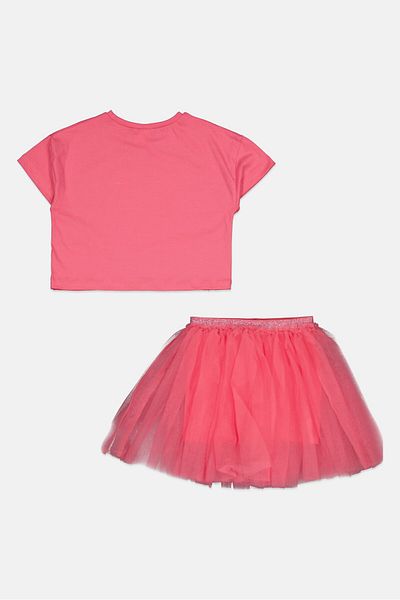Miss Kids Girl 2 Pieces Sequin T-shirt And Skirt Set, Pink
