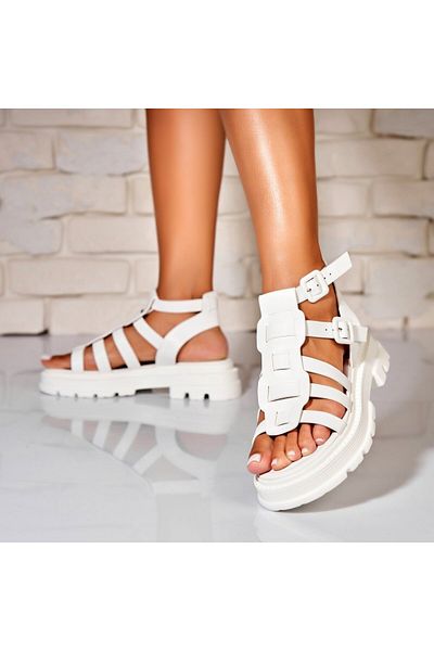 Joana Women's White Platform Sandals Made of Radia Eco-Leather