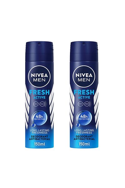 NIVEA بخاخ مزيل للتعرق للرجال منعش وفعال، 2 × 150 مل