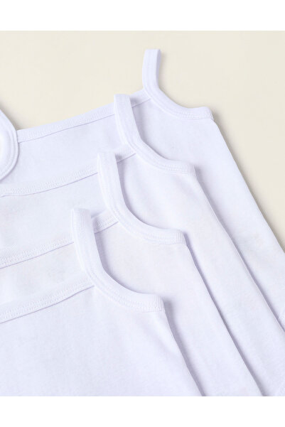 Ziddy Pack of 4 Strappy Cotton Bodysuits for Baby Girls, White