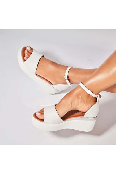Joana Sandale dama cu platforma Albe din Piele Ecologica Oaklin